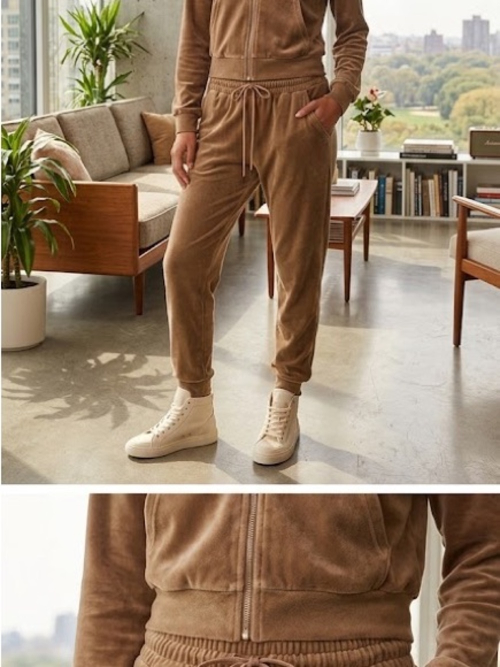 Refuge Velour Jogger Pants in Brown